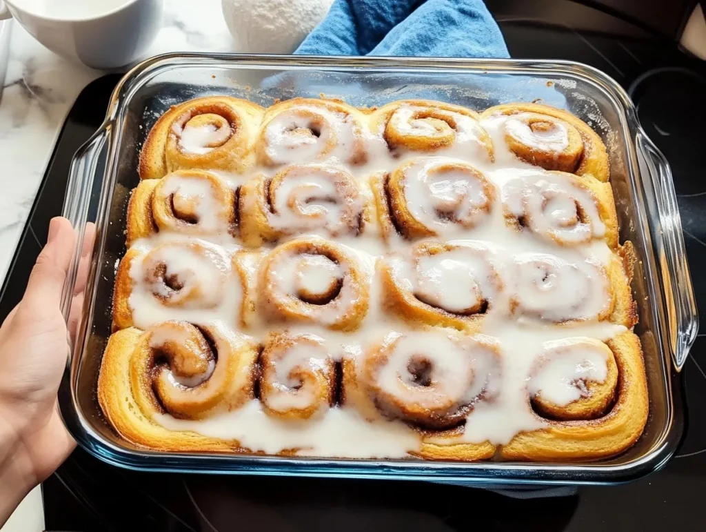 Soft and fluffy homemade cinnamon rolls topped with rich cream cheese frosting, perfect for breakfast or dessert.