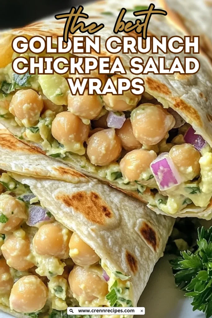 Close-up view of sliced Golden Crunch Chickpea Salad Wraps showing creamy filling with whole chickpeas and red onion pieces.