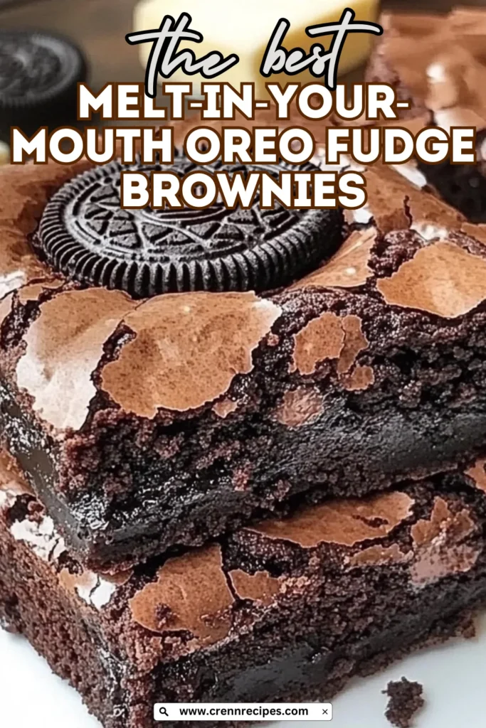 Close-up of fudgy Oreo brownies showing crackly top and dense chocolate texture