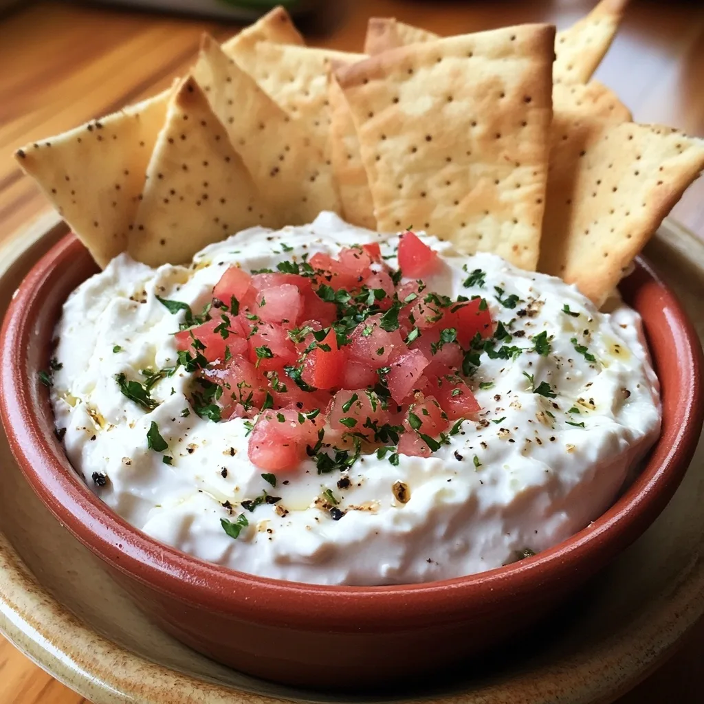 Close-up of Boat Dip (Rotel Ranch Dip) in a rustic terracotta bowl with crackers and fresh herb garnish