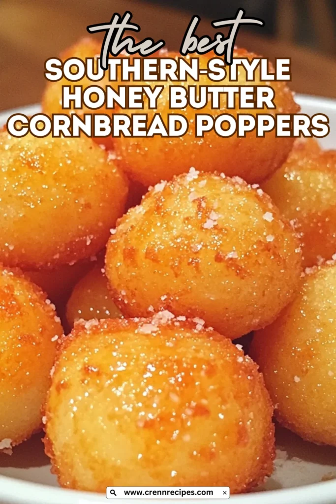 Pinterest-style image of Southern-Style Honey Butter Cornbread Poppers with bold text overlay and website branding